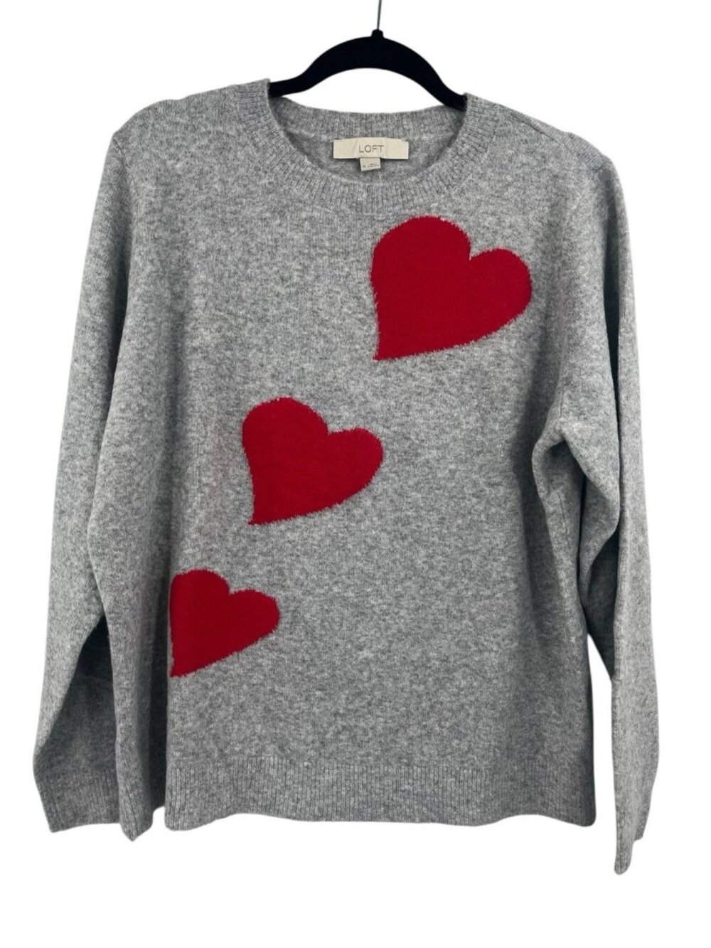 LOFT Women's Gray Heart Print Crewneck Sweater NWT XL